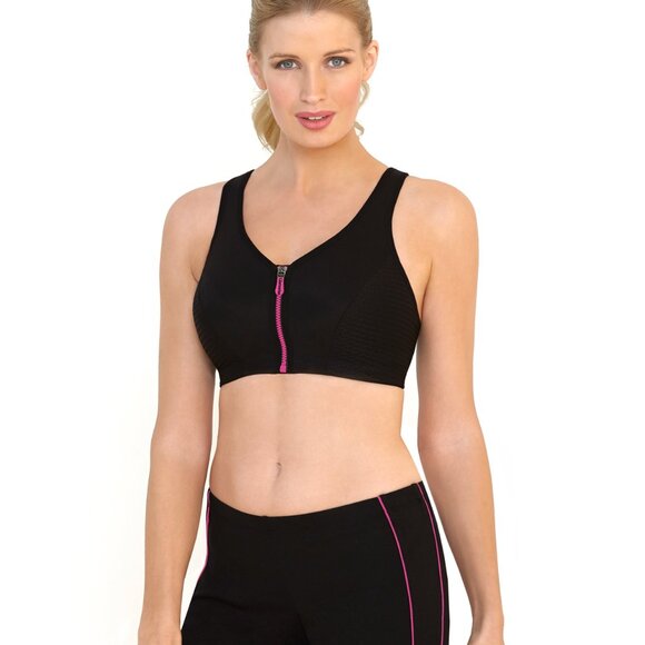 Glamorise SPORT Bra 36B (HIGH-IMPACT) Wicks (RACERBACK) T-Back Zip-Up Black NEW - Picture 14 of 16